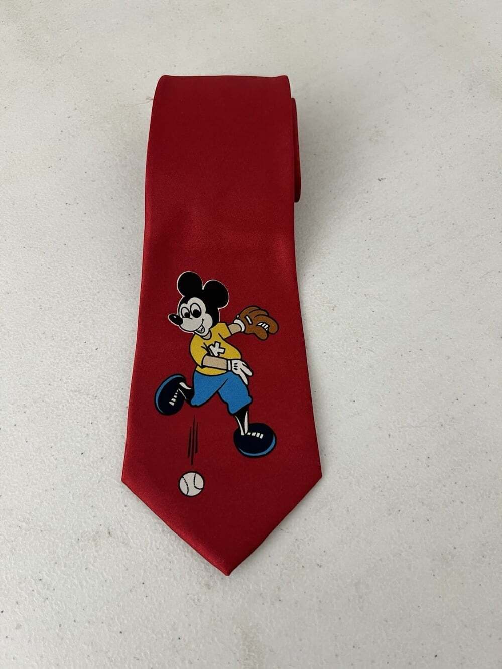 Disney Mickey Mouse Baseball Necktie Red Vintage Novelty Men’s Tie